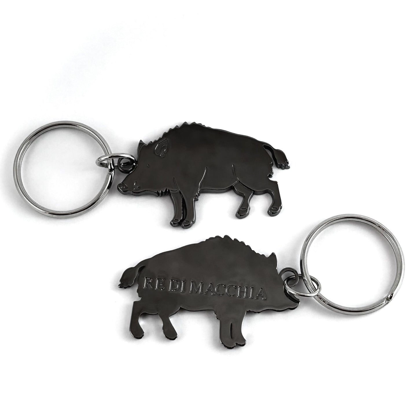 Portachiave Cinghiale Nero Lucido, Fronte e Retro