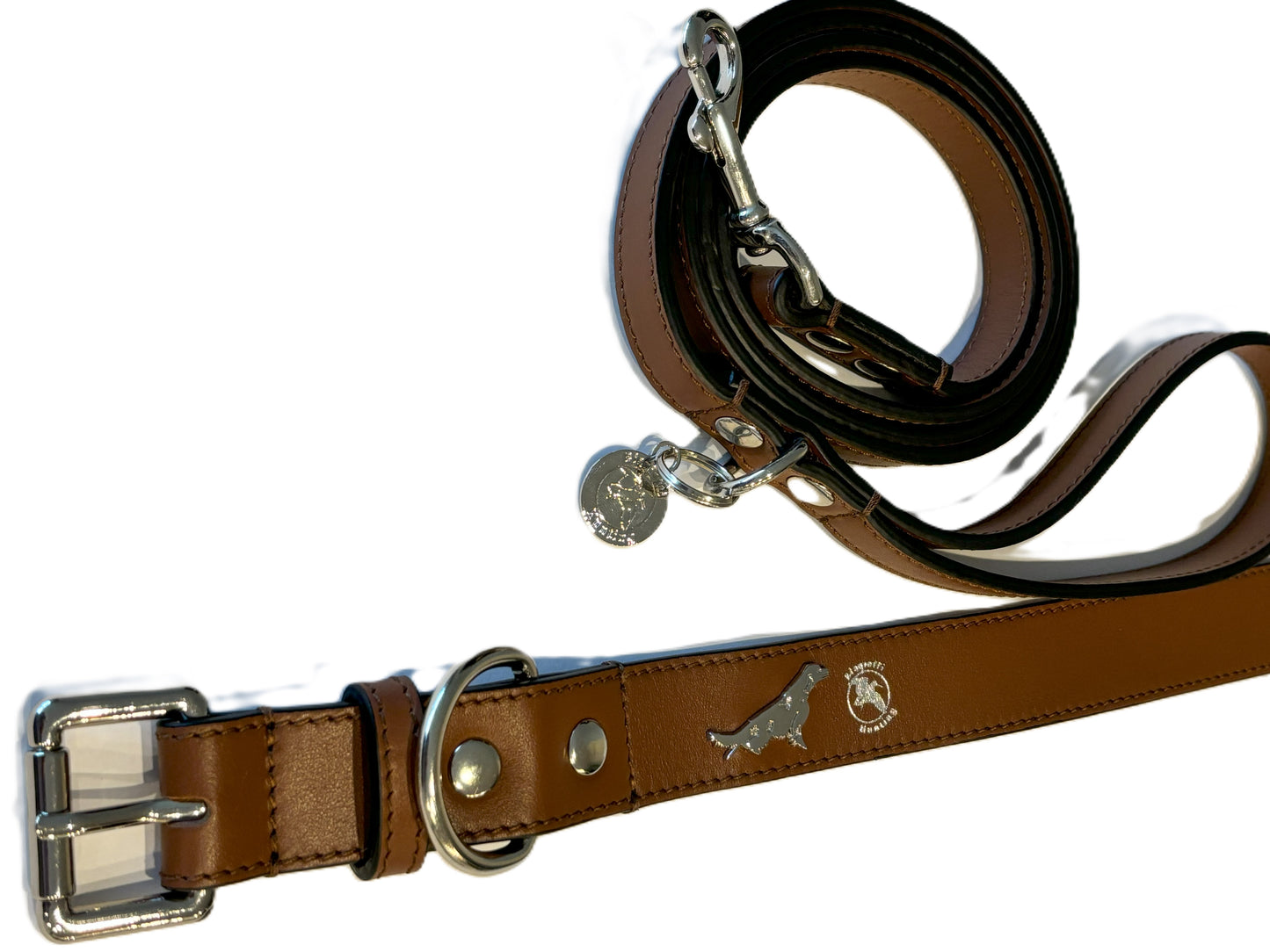 Set guinzaglio e collare in pelle